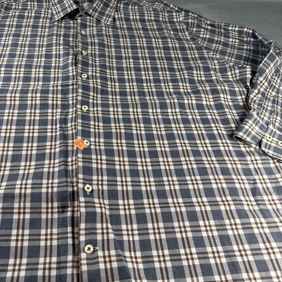 Peter Millar Shirt Mens Button Up Cotton Windowpane Plaid Long Sleeve Sport Top - Picture 2 of 16